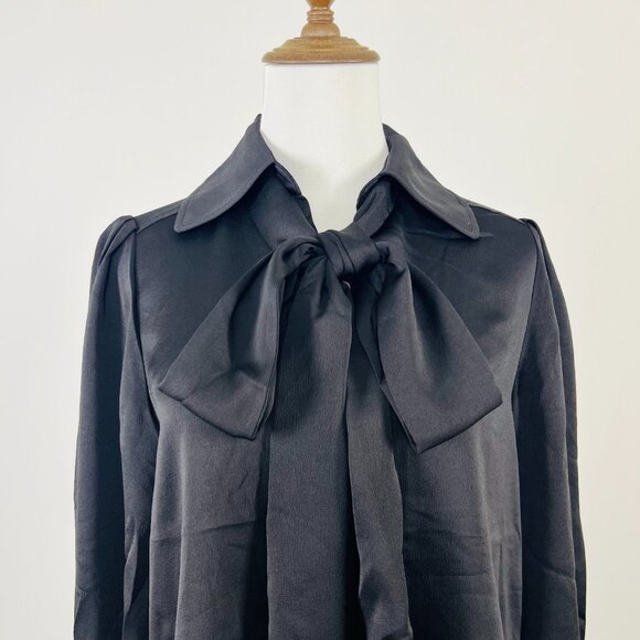 NWOT SEE BY CHLOÉ Tie-Neck Twill Blouse Black Size 36 Long Sleeves with Ruffles - Picture 3 of 13